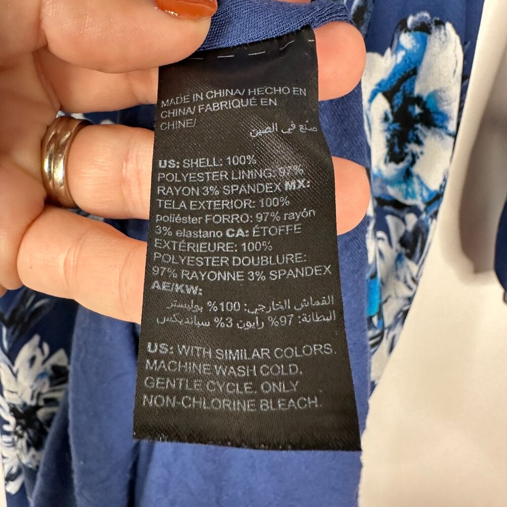 White House Black Market Floral Print Faux Wrap Dress Long Sleeve Navy 10 #A1400 - Picture 6 of 8